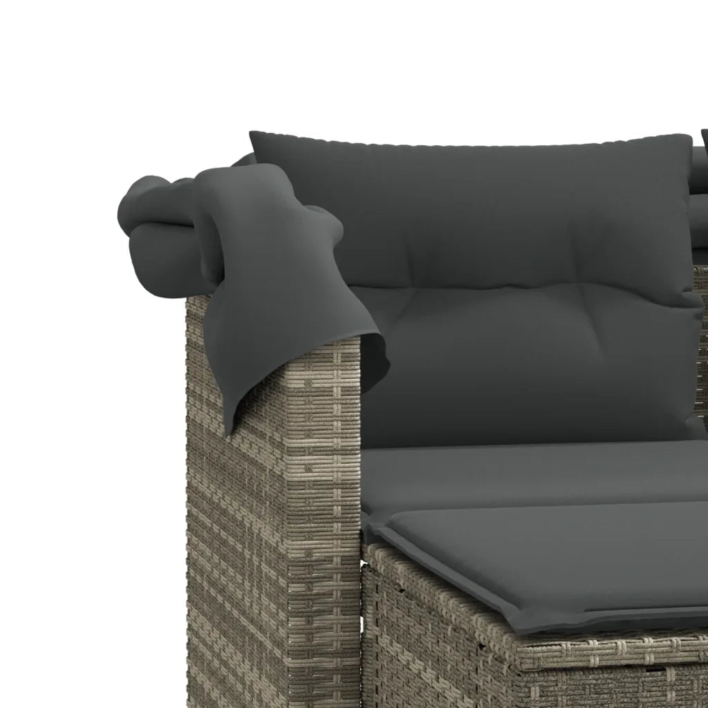 Divano Giardino 2 Posti Tetto Sgabelli Grigio Chiaro Polyrattan 365786