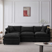 Divano angolare modulare 3 posti con pouf mobile chaise longue e rivestimento sfoderabile in chenille nero