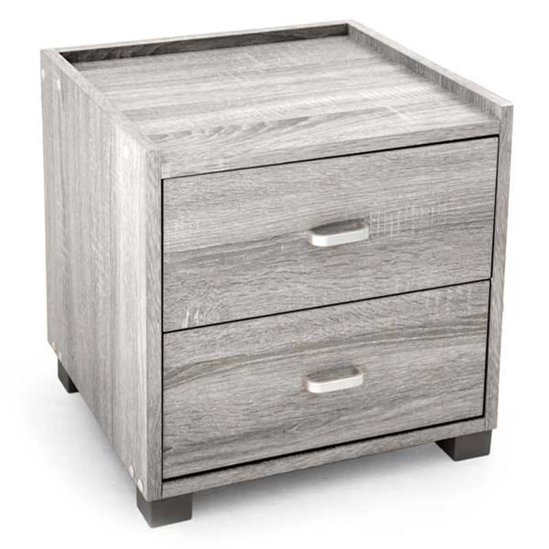 COMODINO CON 2 CASSETTI IN LEGNO ROVERE GRIGIO 43 X 40 X 44 CM