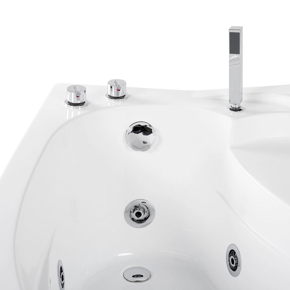 Vasca Idromassaggio ad Angolo versione destra in Acrilico Bianco con Luci LED Soffione Doccia Idromassaggio Poggiatesta