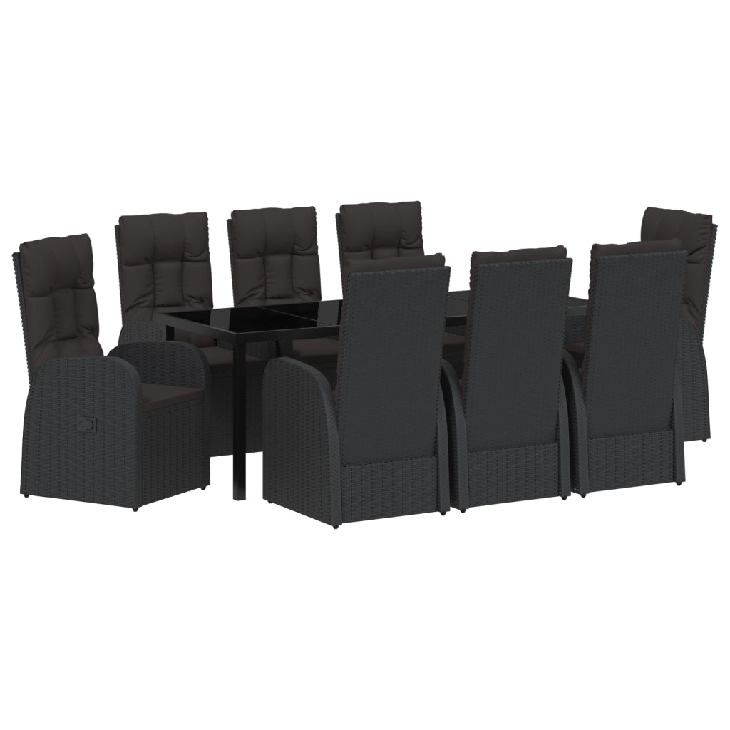 Set da Giardino in 9 Pezzi con Cuscini - Rattan Polietilene Nero