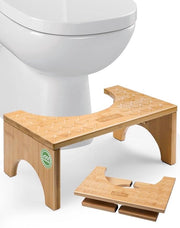 Sedia per bagno in bambù naturale del 100% - altezza 18 cm - supporti antiscivolo - pieghevole - per adulti - bagno - sedile per il water - evacuazione - ostruzione - stitichezza