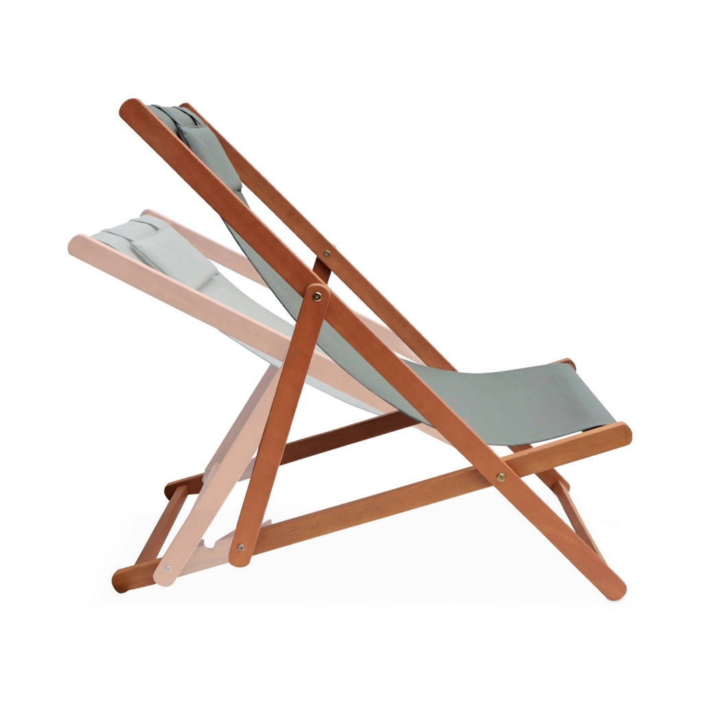 Set 2 lettini prendisole in legno con cuscino poggiatesta, verde kaki