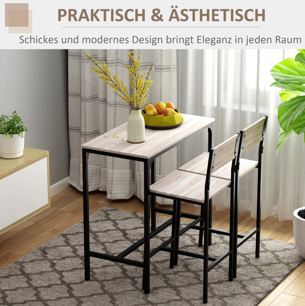 Set bar con tavolo e 2 sedie in MDF naturale e nero, 89x45x87 cm, per cucina e sala da pranzo