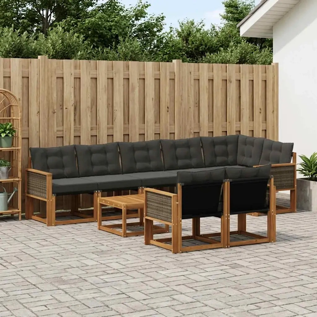 Set di divani da esterno con cuscino 9 pcs Naturale e Nero 3382044