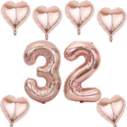 Decorazione di Festa per Compleanni - Ballo di Carta XL 81 cm - Numero 32 - Arcobaleno/ Rosa Chiaro - Inclusa Spilla per Inflare