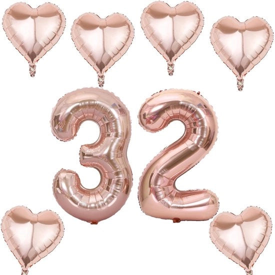 Decorazione di Festa per Compleanni - Ballo di Carta XL 81 cm - Numero 32 - Arcobaleno/ Rosa Chiaro - Inclusa Spilla per Inflare