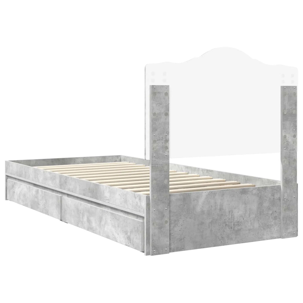 Letto con Contenitore con testiera Grigio cemento 90 x 190 cm