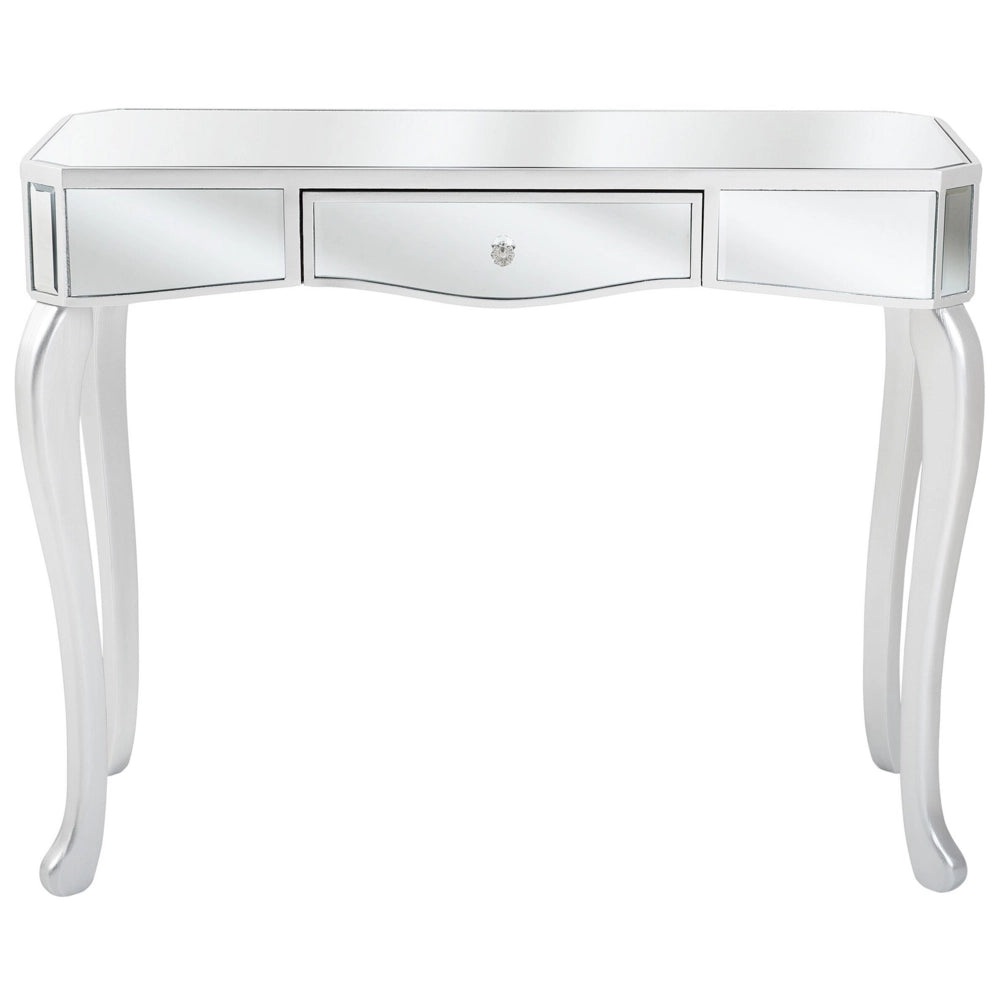 Consolle Argento Vetro Specchiato con Cassetto 96 x 40 cm Modern Glam Design Francese