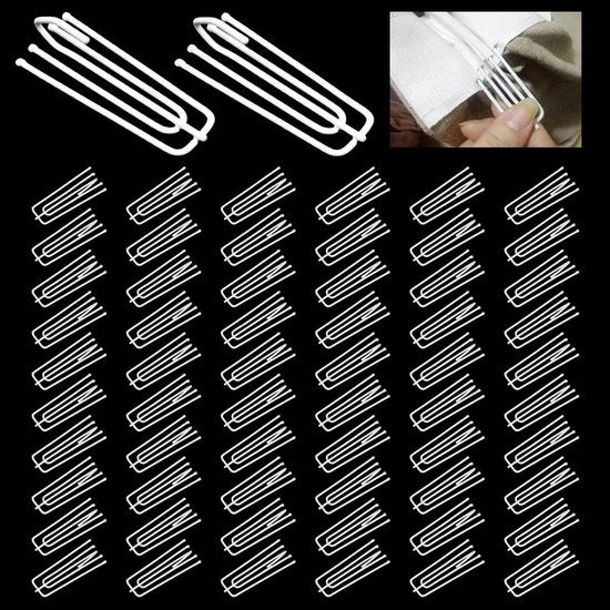 Haken per Vouwrollen in Acciaio Inossidabile - 60 pezzi - Haken per Tende per Tessuti Resistenti - Installazione Invisibile - Resistente alla Corrosione