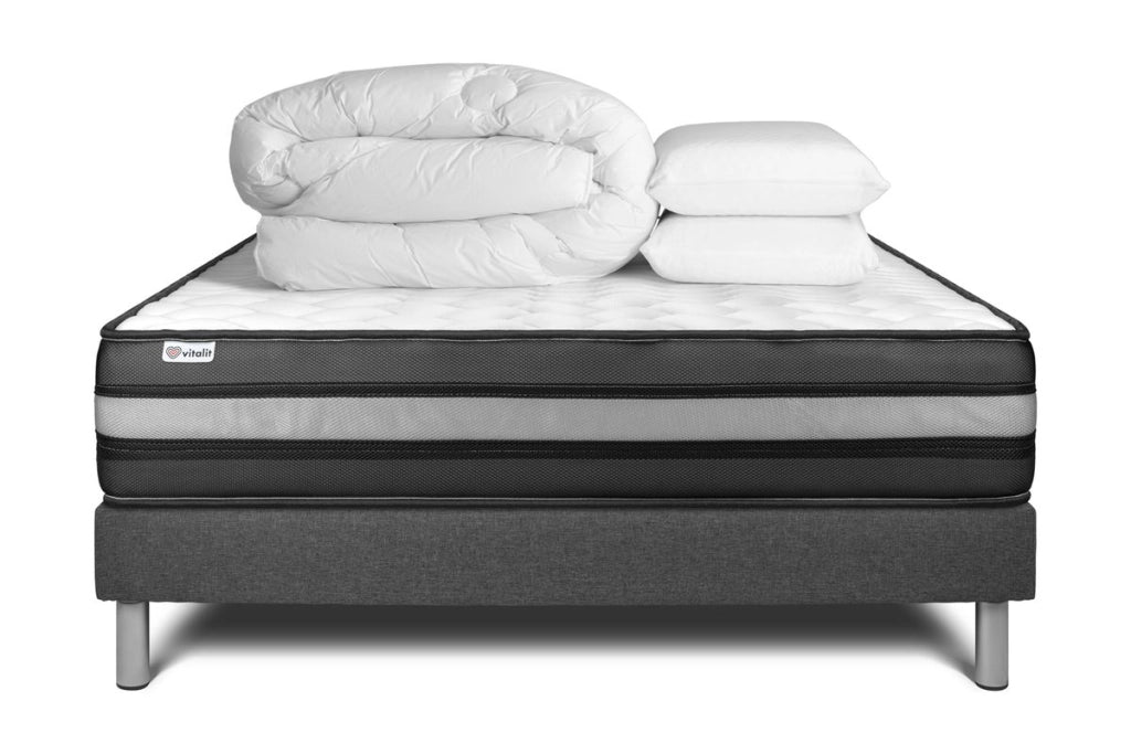 Pacchetto letto completo - Materasso 160x200cm + Box spring con doghe (kit) + 2 cuscini + Piumino - Vital Power Zen