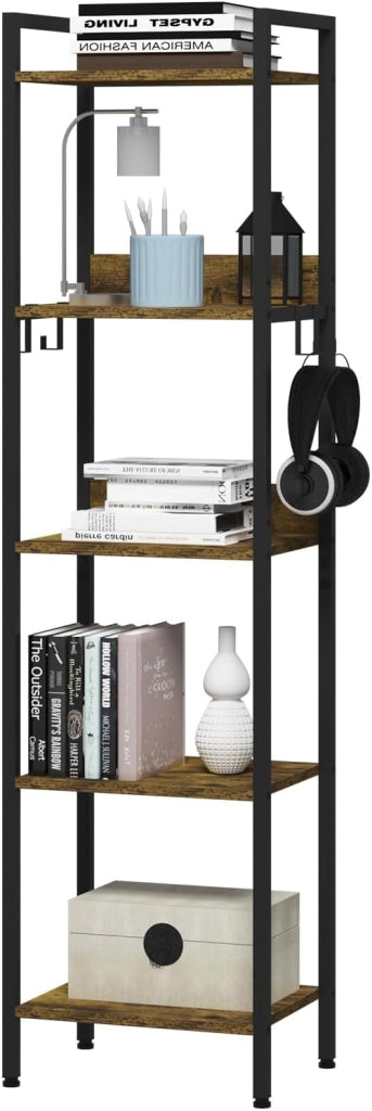 Libreria a 6 Ripiani, Scaffale con 4 Ganci Industriale, Scaffale a Scala in MDF e Metallo per Soggiorno, Cucina, Studio, Ufficio,Bianco,40x30x187cm RGB931hov