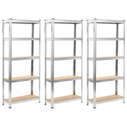 Set di 3 robusti scaffali portaoggetti per attrezzi da officina/garage in acciaio zincato e MDF 172 cm argento 02_0000719