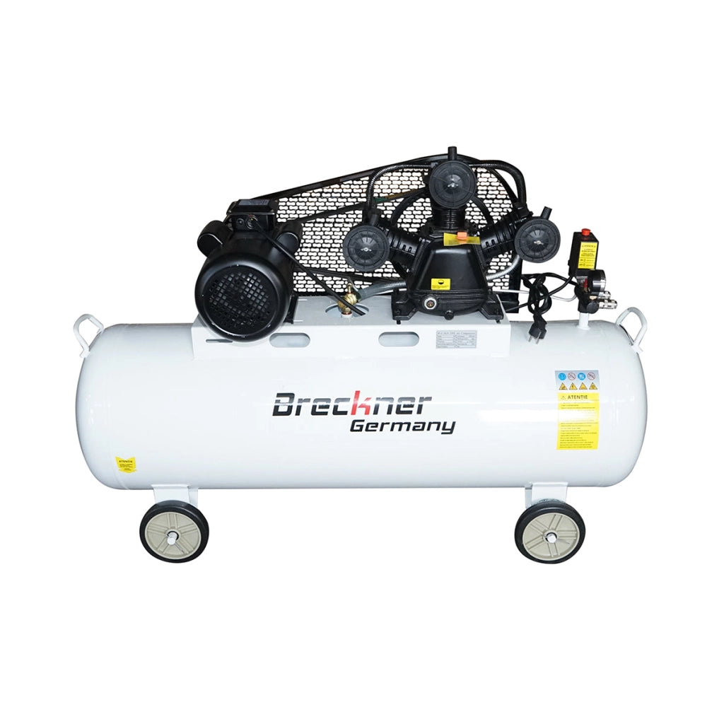 Compressore d'aria a cinghia da 200 litri, motore a 3 cilindri da 3 kW/4 CV, pressione massima 8 bar, volume di aspirazione aria 525 l/min Breckner Germany