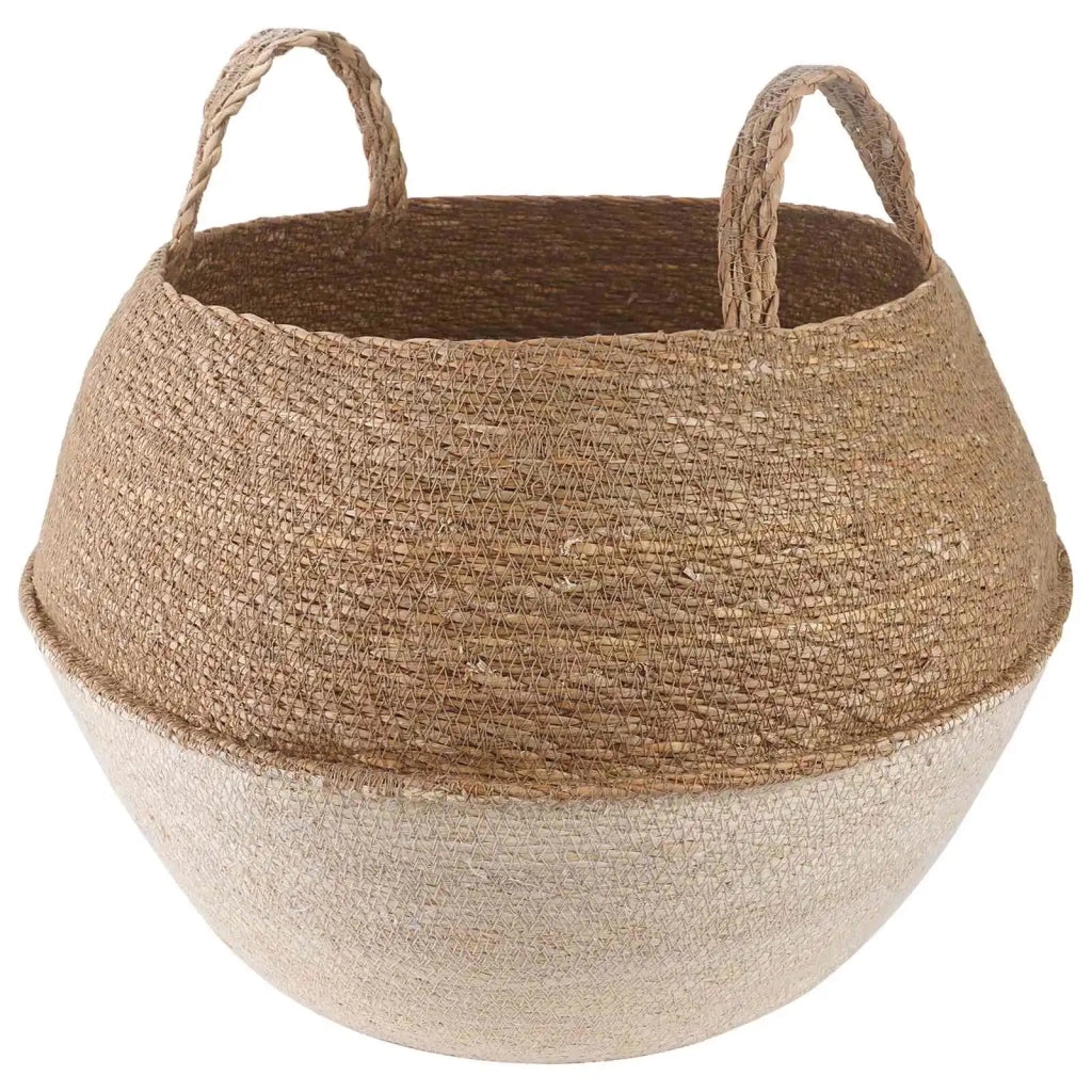 Vaso da fiori con manici Bianco Ø 45 x 36 cm 100% Erba marina 42012270