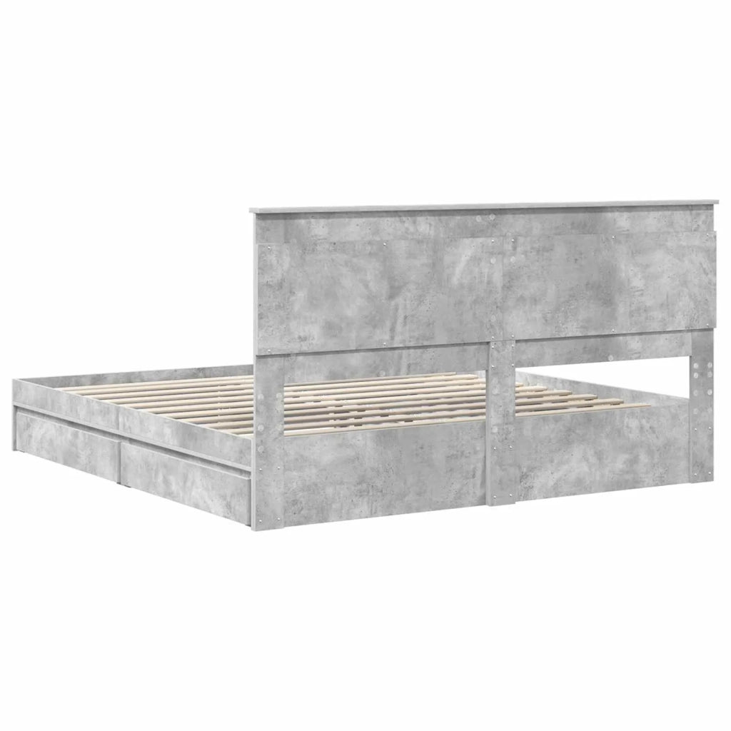Letto con Contenitore con testiera Grigio cemento 200 x 200 cm 3410221