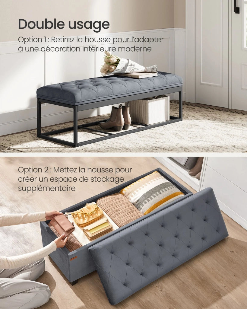 Pouf/pouf contenitore/poggiapiedi 40 x 110 x 40 cm testata letto cubica con contenitore portata fino a 300 kg per soggiorno camera da letto ingresso grigio 12_0007722