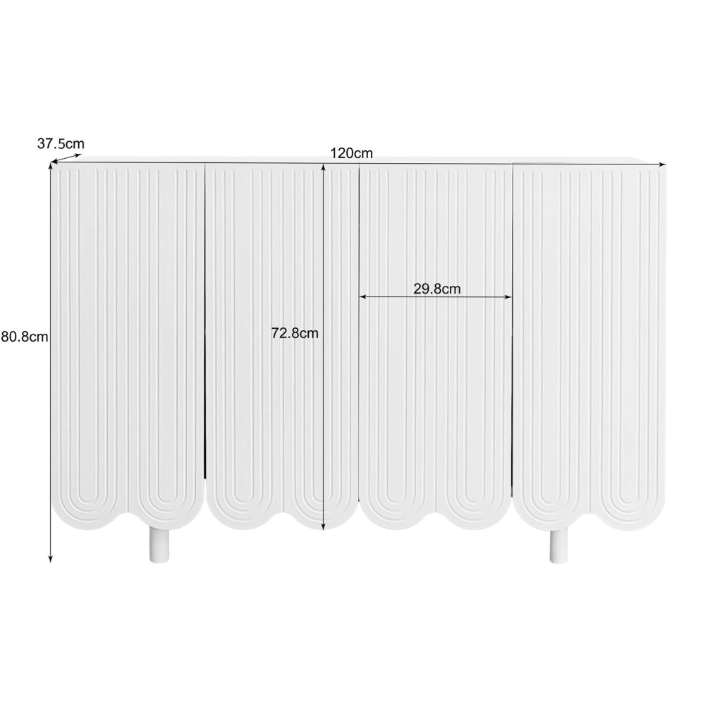 Credenza moderna bianca a 4 ante con intagli a goccia