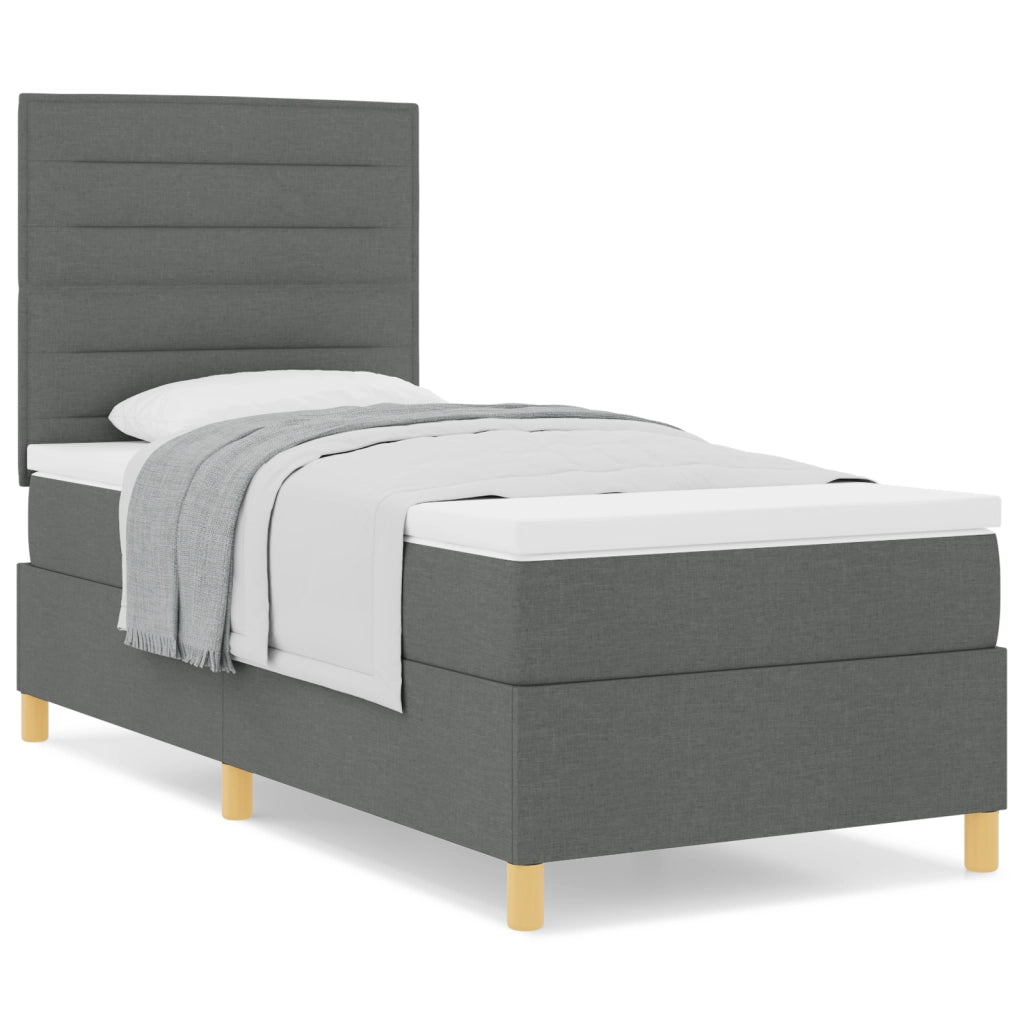 Letto Box Spring con Materasso Grigio Scuro Singolo Tessuto