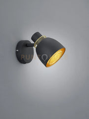 PUNCH SPOT SINGOLO ORIENTABILE METALLO NERO E ORO H. 14CM 1 LUCE ATTACCO E14