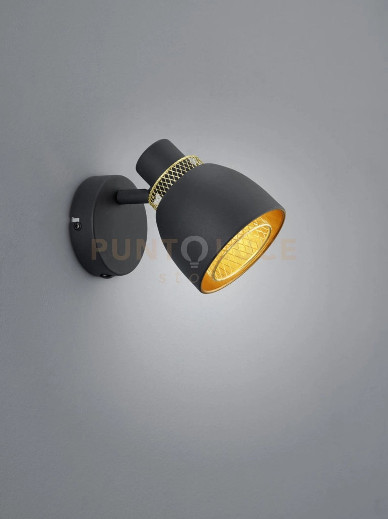 PUNCH SPOT SINGOLO ORIENTABILE METALLO NERO E ORO H. 14CM 1 LUCE ATTACCO E14