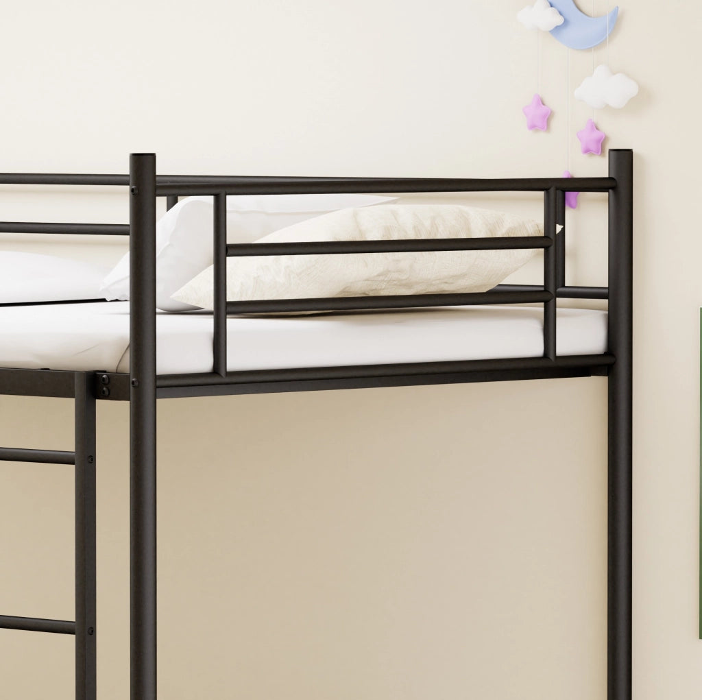 Letto a castello 90x190 cm in acciaio nero con scala e sponda di sicurezza HAVRYA
