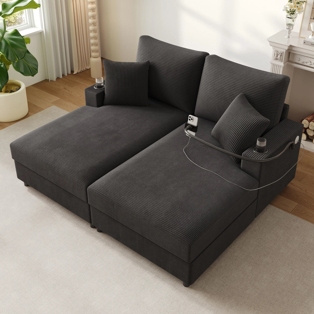 DIVANO 2 posti 163x140x82 cm Grigio in corduroy con 2 cuscini