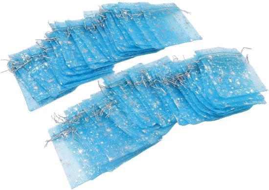 Pacchetti di Organza 50 pezzi - Telaio a scacchi - Corda per tenda - Disegno a stella - Pacchetti di accessori per gioielli - Pacchetti per regali/trasmissione di fidanzamento - Materiale riutilizzabile 11,4 x 8,4 cm - Pacchetti per gioielli