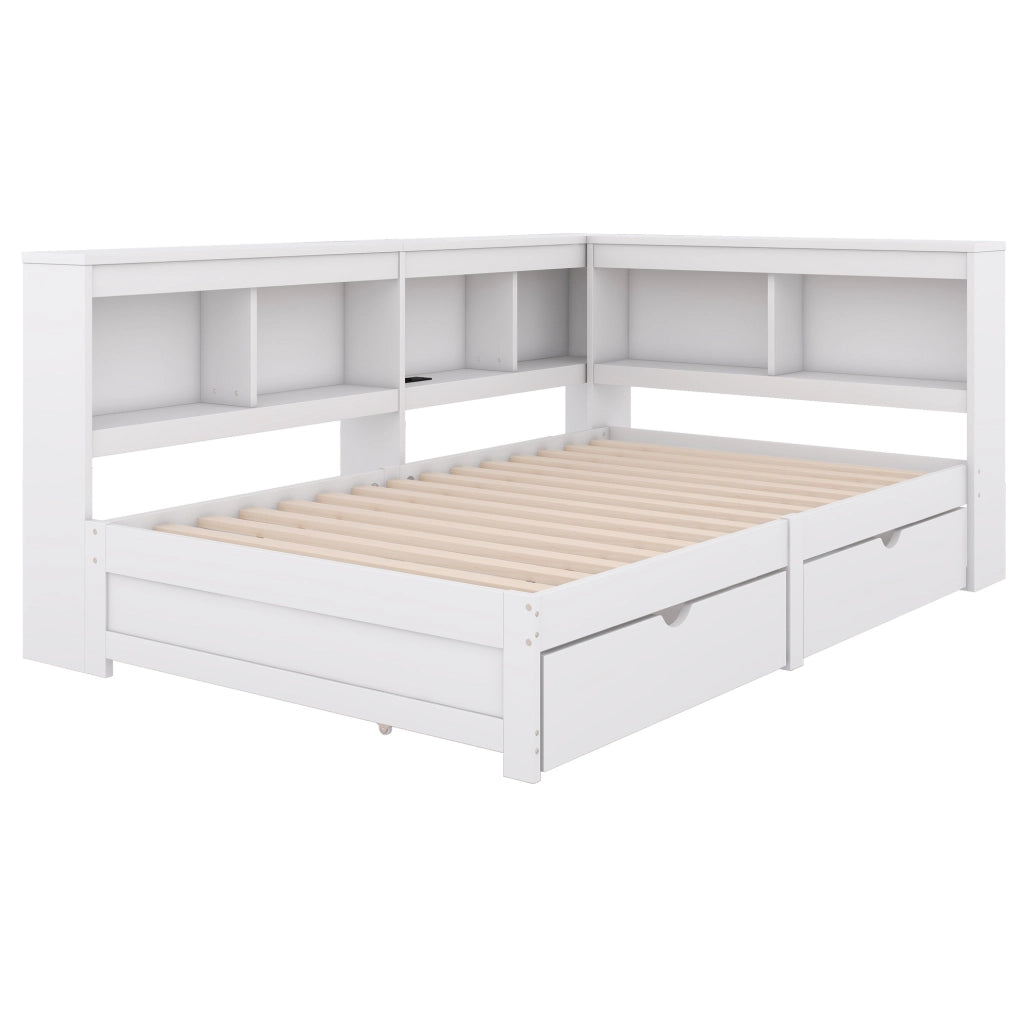 Divano letto 90x200 cm con 2 cassetti e prese USB; truciolare e MDF; bianco (Senza materasso)