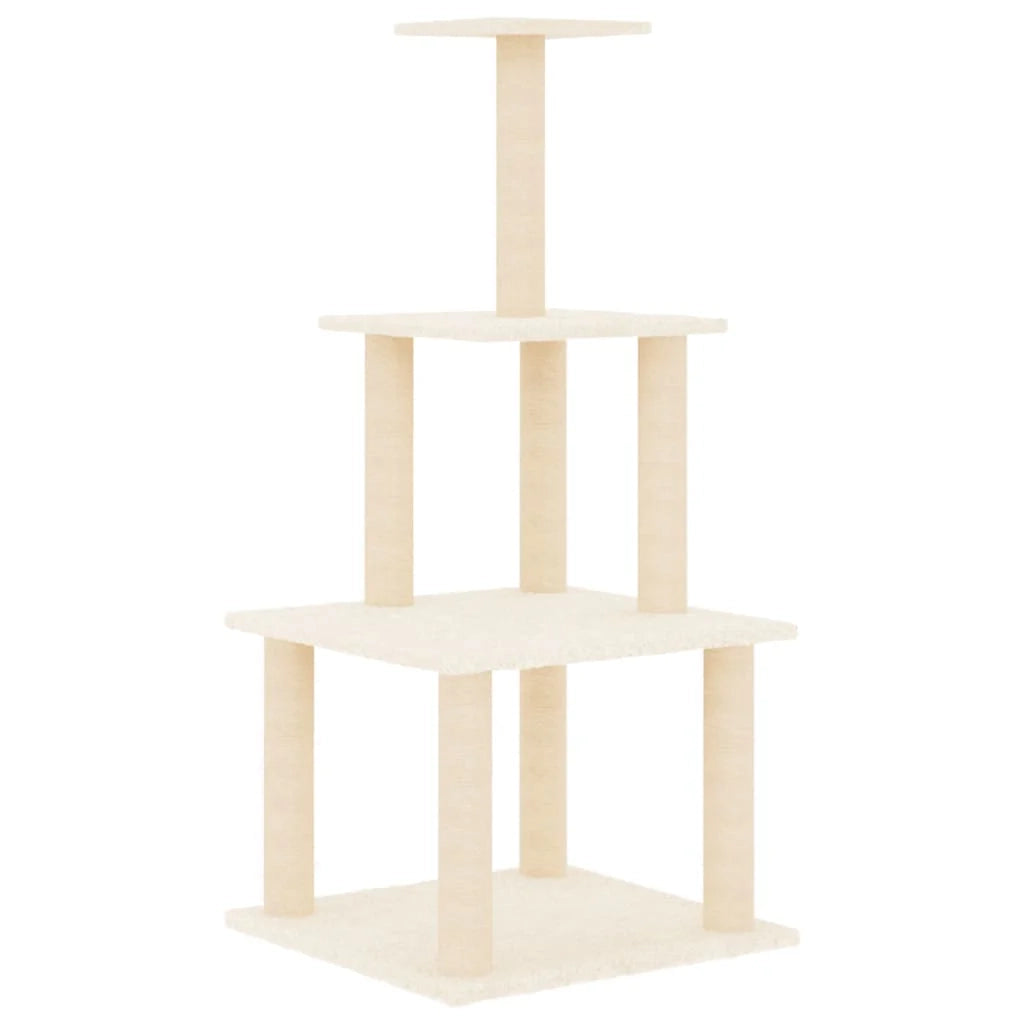 Tiragraffi per gatti Mobili per arrampicata su torre Tiragraffi piattaforma da arrampicata con tiragraffi in sisal 111 cm crema 02_0022459