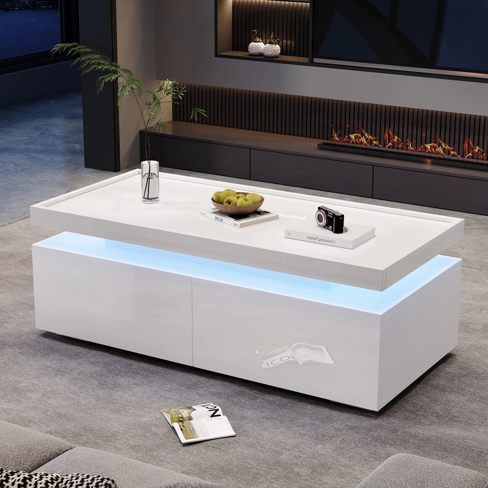 Tavolino da Caff¨¨ con LED e Cassetti ¨C MINIMAL ¨C Bianco Lucido, Design Moderno