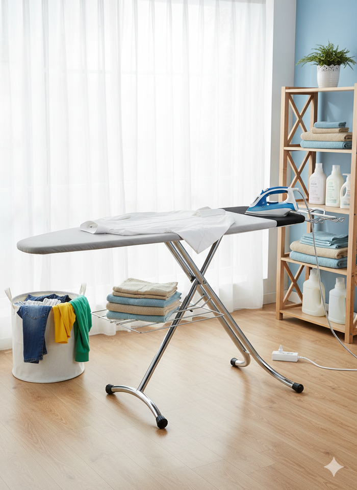 Asse da Stiro Completo Combiboard Profi 125x48 cm con Piano Stiramaniche e Ripiano Regolabile in Altezza