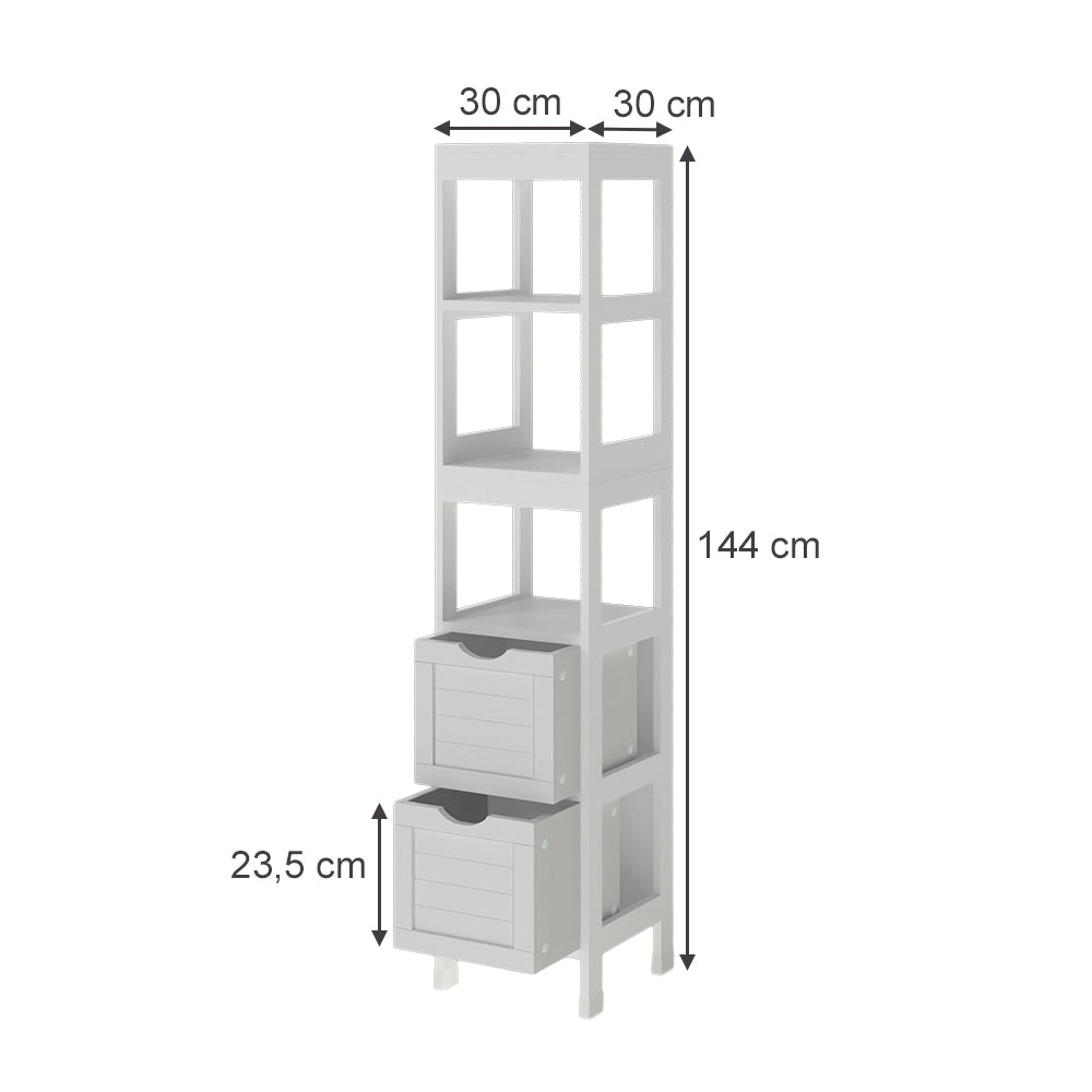 Vicco Armadio per il bagno Bianco 30 x 144 cm con 2 cassetti