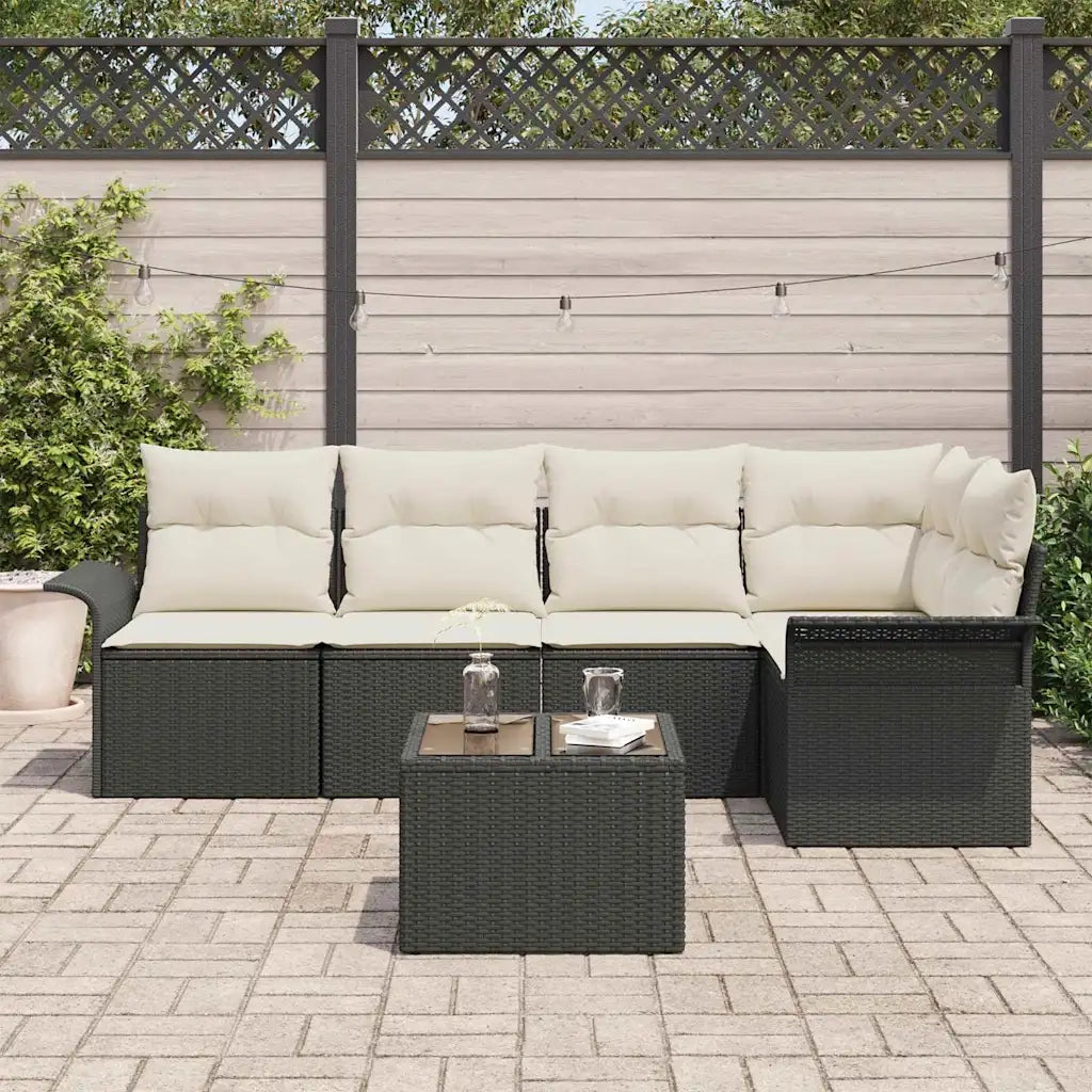Set Divano da Giardino con cuscino 6 pcs Nero Poly Rattan 3354036