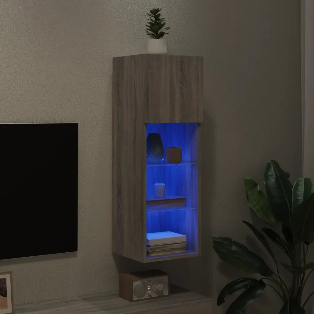 Mobile TV con Luci LED-Credenza per TV Grigio Sonoma 30,5x30x90 cm
