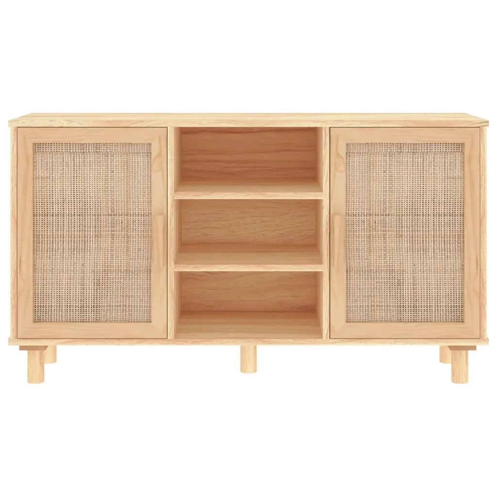Credenza Marrone 105x30x60cm Massello di Pino e Rattan Naturale 345641
