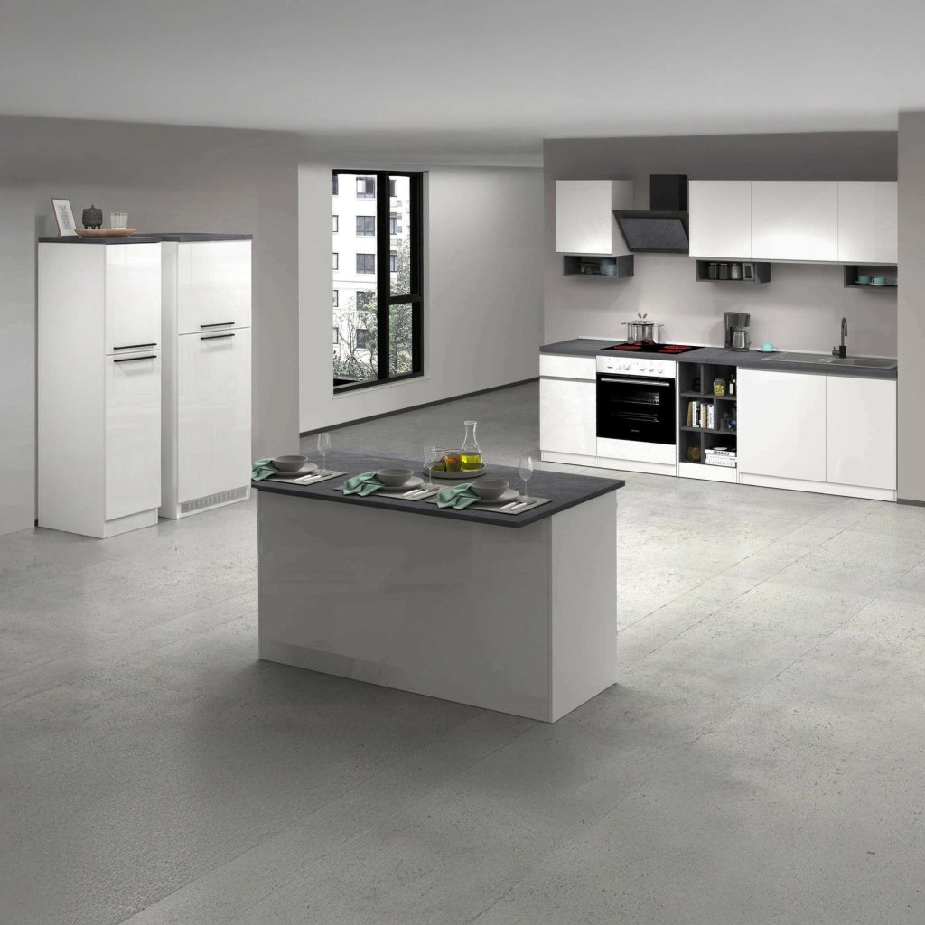 Cucinino Balme, Cucina Modulabile, Elettrodomestici non inclusi, Made in Italy, Bianco Lucido