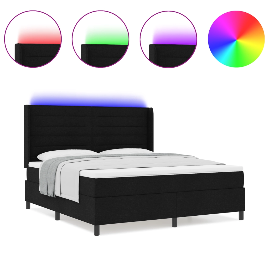 Letto Box Spring con Materasso e LED Nero 180x200 cm Tessuto