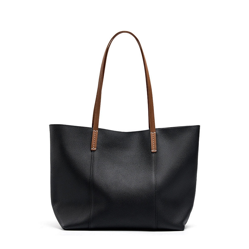 Borsa a mano grande da donna in vera pelle, colore nero, ideale per il tempo libero.