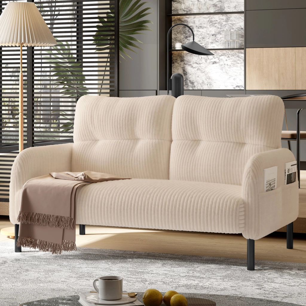 Divano 2 posti in velluto a coste con tasca laterale; 120 x 75 x 79 cm; beige