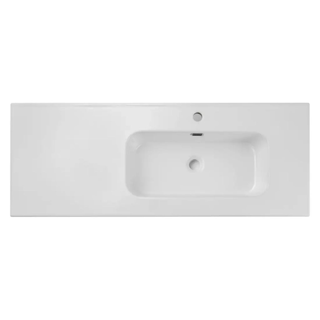 Lavabo da incasso ESSEN 120 cm in ceramica bianca lucida spostata a destra