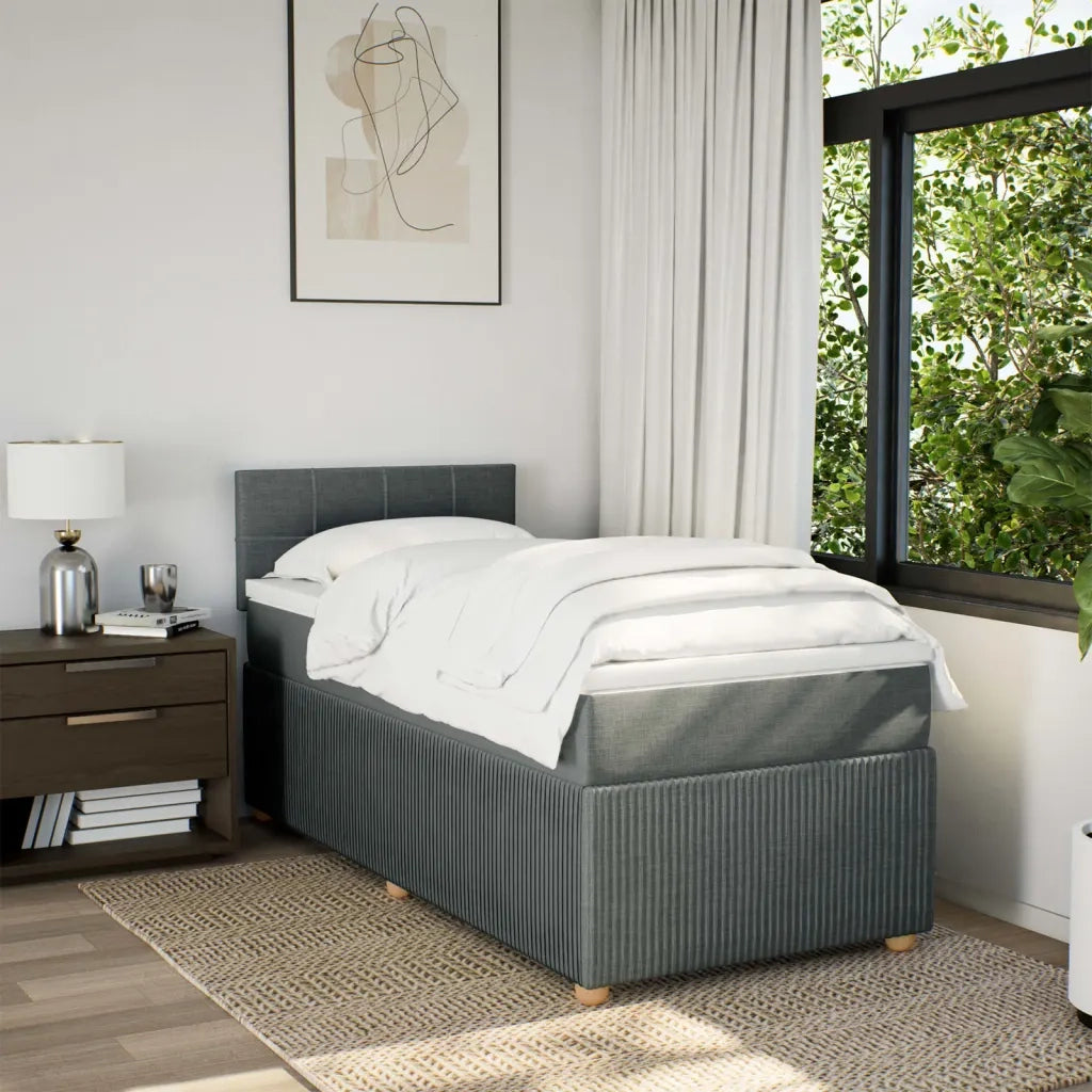 Letto singolo | Letto per adulti | Giroletto a Molle con Materasso Grigio Scuro 80x200 cm Tessuto