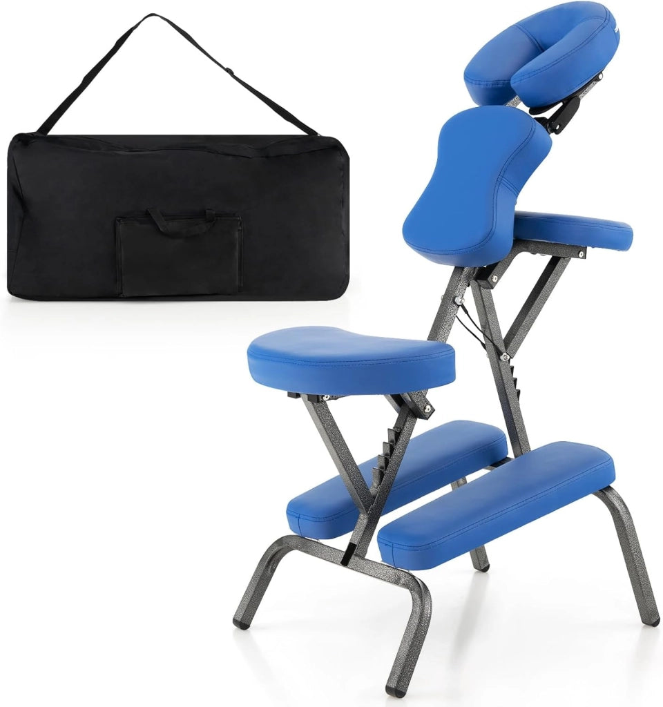 Sedia da Massaggio Pieghevole e Leggera, per Viaggi Tatuaggi e SPA, Sedia da Massaggio con Altezza Regolabile con Poggiatesta e Borsa da Trasporto (blu)
