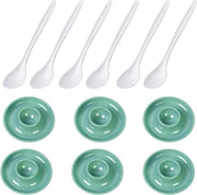 Set di 6 ciotole per uova, rotonde, diametro 10 cm + 6 cucchiai per uova 14,5 cm, alta qualità plastica, punto, verde menta/trasparente