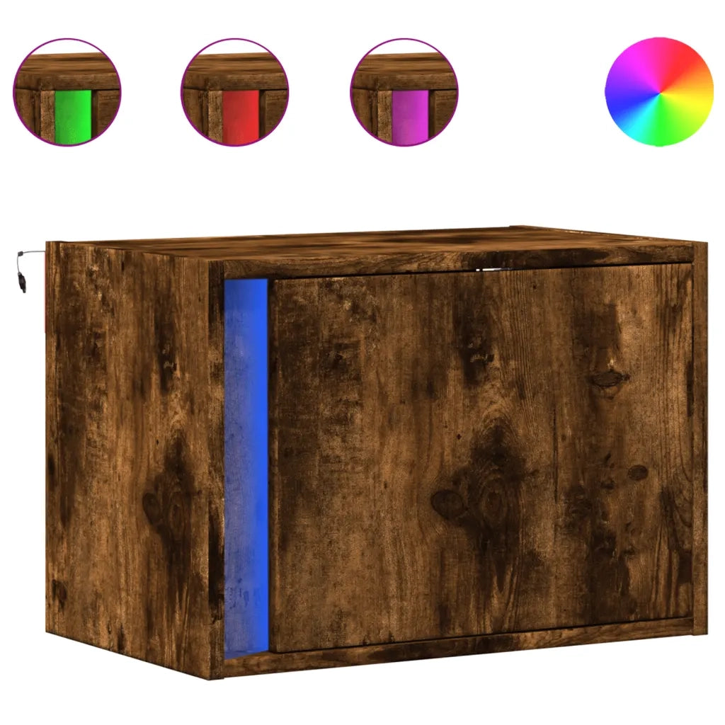 Comodino a Parete con luci LED Rovere Fumo 852097