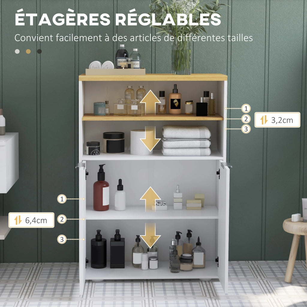 Armadietto Bagno con 2 Ante e 2 Ripiani Aperti ¨C zephmum ¨C Bianco 60x30x102 cm