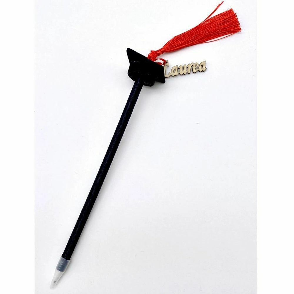 Trade Shop - Bomboniera Per Festa Laurea Penna A Sfera Nera Con Applicazione In Legno Tocco -