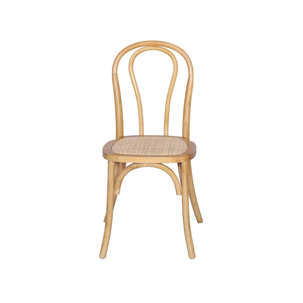 Set di 4 sedie vintage in legno e rattan, marrone naturale