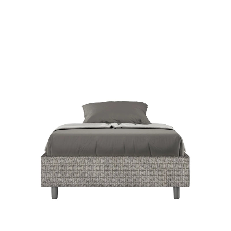 Letto Sommier imbottito 1 piazza e mezza 120x210 cm tessuto Labirinto Azelia - Senza rete,Grigio