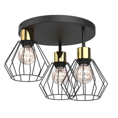 Plafoniera loft rotonda nero-oro Parkla 3xE27 Luminex